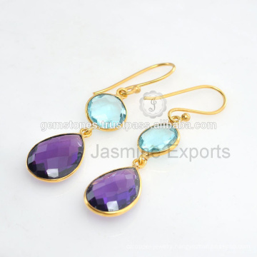 925 Sterling Silver Gold Plated Bezel Earrings Wholesale Best Design Gemstone Earrings Bezel Jewelry